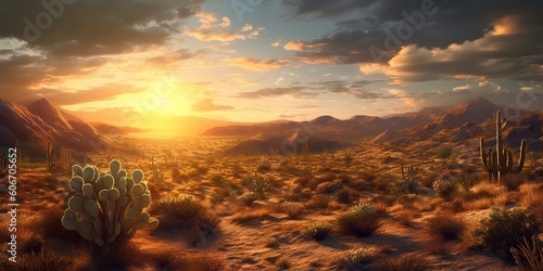 AI Generated. AI Generative. Photo illustration of mexican desert with cactus. Graphic Art