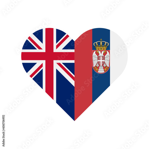 unity concept. heart shape icon of united kingdom and serbia flags. vector illustration isolated on white background