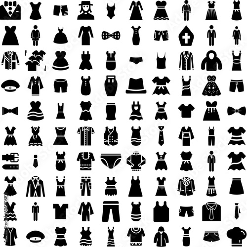 Collection Of 100 Attire Icons Set Isolated Solid Silhouette Icons Including Woman, Person, Young, Adult, Female, Business, Happy Infographic Elements Vector Illustration Logo