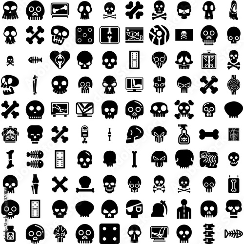 Collection Of 100 Bones Icons Set Isolated Solid Silhouette Icons Including Bone, Icon, Symbol, Skeleton, Illustration, Vector, Anatomy Infographic Elements Vector Illustration Logo