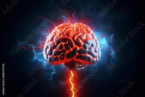 Human Brain with Electric Lightning Connections, Generative Ai.