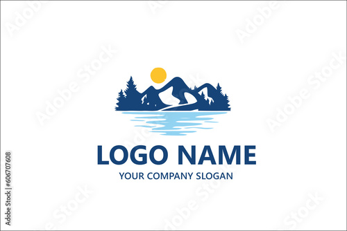 	
Natural lake view hill outdoor logo template