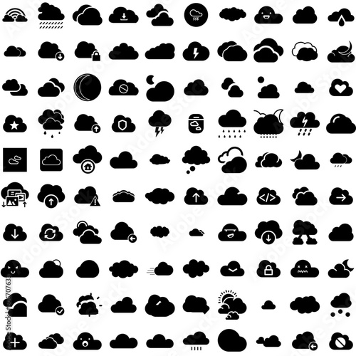 Collection Of 100 Clouds Icons Set Isolated Solid Silhouette Icons Including Blue  White  Vector  Sky  Cloud  Air  Background Infographic Elements Vector Illustration Logo