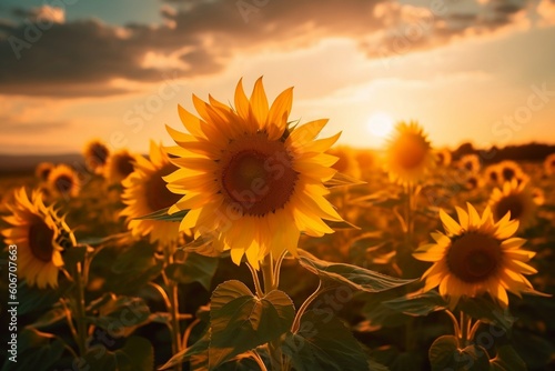 Sunflower Field in Bright Light with Yellow Flowers, Generative Ai. © Flowstudio