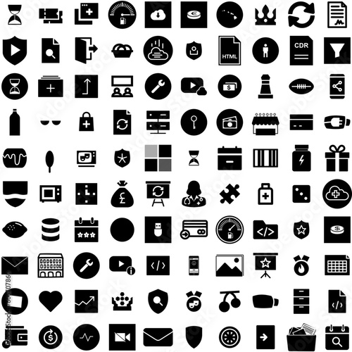 Collection Of 100 Crest Icons Set Isolated Solid Silhouette Icons Including Frame, Crest, Design, Illustration, Decoration, Vintage, Vector Infographic Elements Vector Illustration Logo
