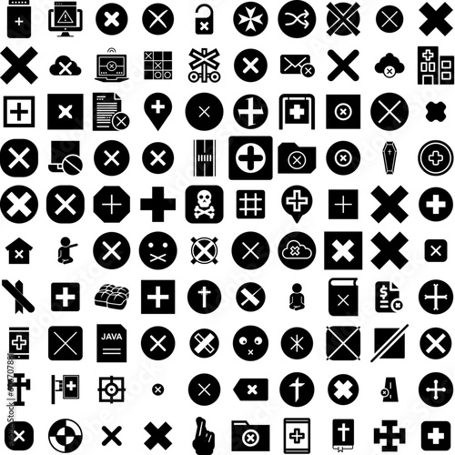 Collection Of 100 Cross Icons Set Isolated Solid Silhouette Icons Including Illustration, Symbol, Sign, Design, Cross, Vector, Christian Infographic Elements Vector Illustration Logo