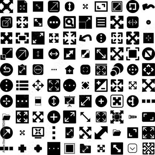 Collection Of 100 Expand Icons Set Isolated Solid Silhouette Icons Including Arrow, Expand, Design, Symbol, Icon, Vector, Growth Infographic Elements Vector Illustration Logo