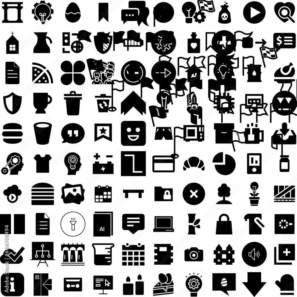 Collection Of 100 Generation Icons Set Isolated Solid Silhouette Icons Including Women, People, Family, Generation, Young, Teenager, Caucasian Infographic Elements Vector Illustration Logo