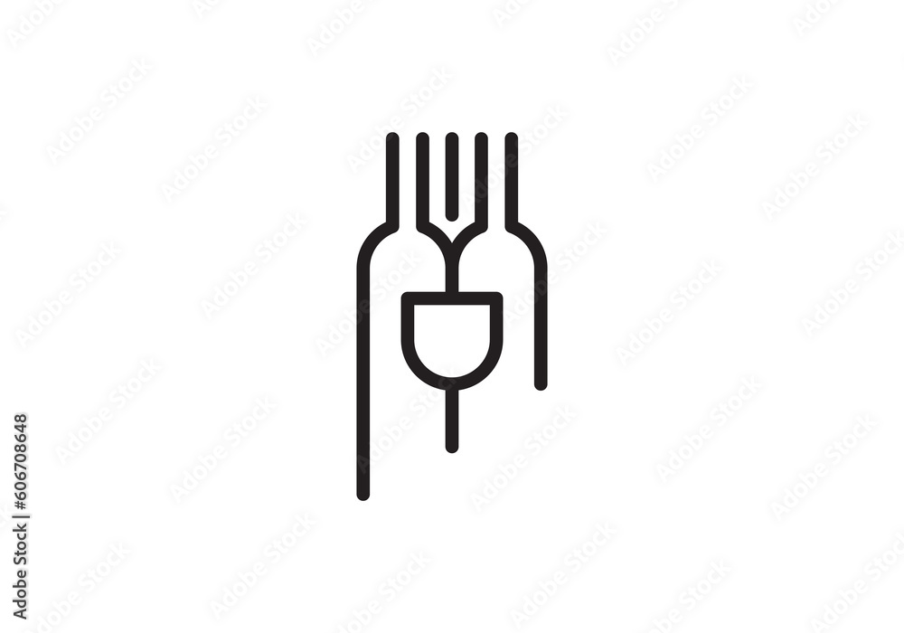 fork glass wine bottle for diner restaurant bar beverage logo design fork glass wine bottle for diner restaurant bar beverage logo design