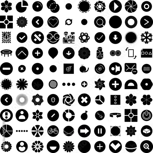 Collection Of 100 Circle Icons Set Isolated Solid Silhouette Icons Including Abstract, Set, Vector, Circle, Background, Design, Round Infographic Elements Vector Illustration Logo
