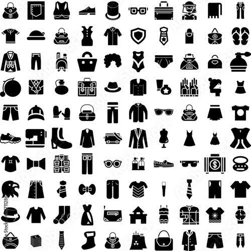 Collection Of 100 Fashion Icons Set Isolated Solid Silhouette Icons Including Beautiful, Style, Model, Fashionable, Fashion, Trendy, Woman Infographic Elements Vector Illustration Logo
