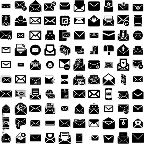 Collection Of 100 Envelope Icons Set Isolated Solid Silhouette Icons Including Isolated, Message, Paper, Blank, Vector, Letter, Envelope Infographic Elements Vector Illustration Logo