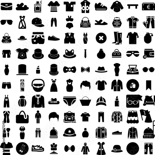 Collection Of 100 Fashion Icons Set Isolated Solid Silhouette Icons Including Fashionable, Model, Style, Fashion, Woman, Trendy, Beautiful Infographic Elements Vector Illustration Logo