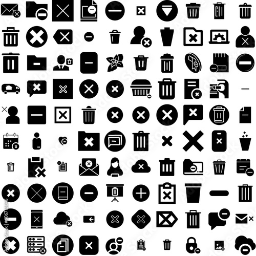 Collection Of 100 Remove Icons Set Isolated Solid Silhouette Icons Including Treatment, Hair, Hygiene, Laser, Female, Cosmetology, Beauty Infographic Elements Vector Illustration Logo