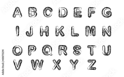 Pencil drawing of letters of the Latin alphabet in Doodle style design. Isolated on a white background.