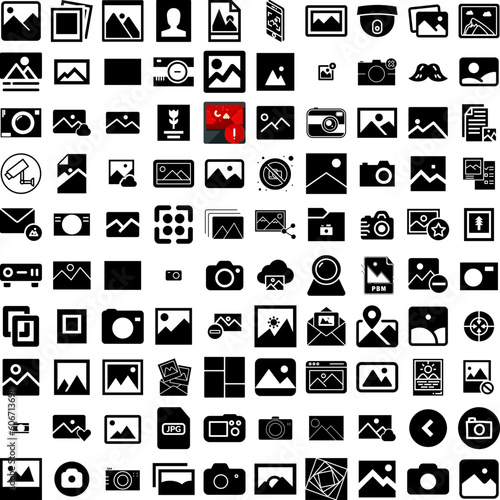 Collection Of 100 Image Icons Set Isolated Solid Silhouette Icons Including Photo, Web, Vector, Design, Image, Frame, Picture Infographic Elements Vector Illustration Logo
