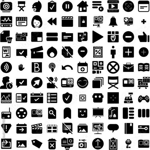 Collection Of 100 Action Icons Set Isolated Solid Silhouette Icons Including Action, Plan, Vector, Illustration, Business, Background, Icon Infographic Elements Vector Illustration Logo