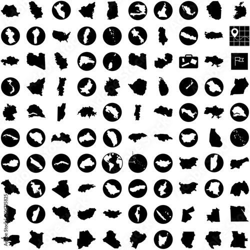 Collection Of 100 Countries Icons Set Isolated Solid Silhouette Icons Including Symbol, World, Europe, Country, Travel, Vector, Illustration Infographic Elements Vector Illustration Logo