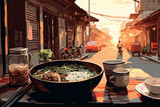 Steaming Bowl of Pho in Hanoi's Old Quarter, Generative AI