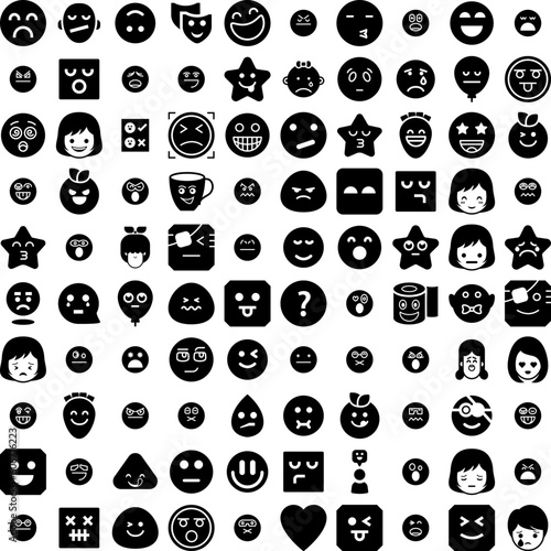 Collection Of 100 Expression Icons Set Isolated Solid Silhouette Icons Including Vector, Emotion, Illustration, Icon, Isolated, Cartoon, Set Infographic Elements Vector Illustration Logo