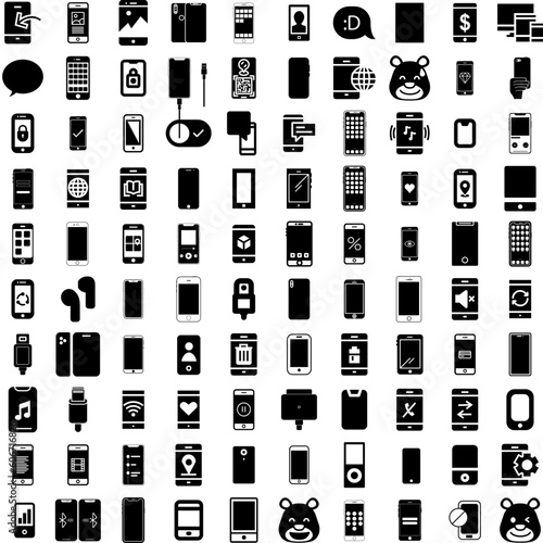 Collection Of 100 Iphone Icons Set Isolated Solid Silhouette Icons Including Template, Screen, Mobile, Smartphone, Blank, Mockup, Device Infographic Elements Vector Illustration Logo
