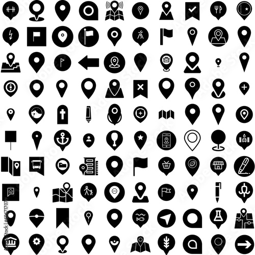 Collection Of 100 Marker Icons Set Isolated Solid Silhouette Icons Including Pen, Ink, Isolated, Brush, Vector, Illustration, Marker Infographic Elements Vector Illustration Logo