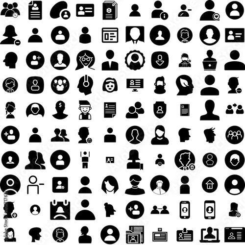 Collection Of 100 Profile Icons Set Isolated Solid Silhouette Icons Including People, Face, Illustration, Business, Vector, Profile, Social Infographic Elements Vector Illustration Logo