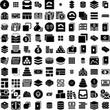 Collection Of 100 Stack Icons Set Isolated Solid Silhouette Icons Including Isolated, Background, Heap, Stack, Pile, Vector, White Infographic Elements Vector Illustration Logo