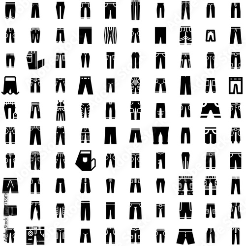 Collection Of 100 Trousers Icons Set Isolated Solid Silhouette Icons Including Fashion  Style  Pants  Wear  Trousers  Garment  Clothing Infographic Elements Vector Illustration Logo