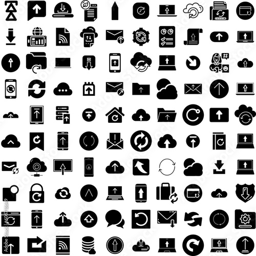Collection Of 100 Update Icons Set Isolated Solid Silhouette Icons Including Icon, Upgrade, Update, Sign, Software, Symbol, Internet Infographic Elements Vector Illustration Logo