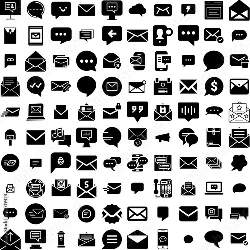 Collection Of 100 Message Icons Set Isolated Solid Silhouette Icons Including Icon, Vector, Message, Web, Communication, Illustration, Design Infographic Elements Vector Illustration Logo