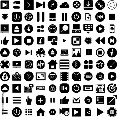 Collection Of 100 Button Icons Set Isolated Solid Silhouette Icons Including Modern, Design, Icon, Vector, Button, Illustration, Web Infographic Elements Vector Illustration Logo