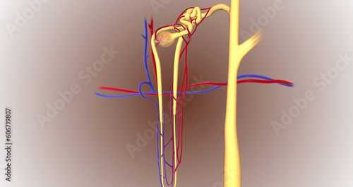 фотографія The function of the nephron is to convert blood to urine and consists of the tubular system and the renal corpuscle