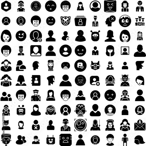 Collection Of 100 Avatar Icons Set Isolated Solid Silhouette Icons Including Man, People, Face, Human, Person, Male, Avatar Infographic Elements Vector Illustration Logo