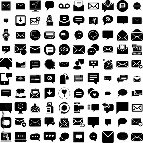 Collection Of 100 Message Icons Set Isolated Solid Silhouette Icons Including Vector, Illustration, Icon, Communication, Web, Message, Design Infographic Elements Vector Illustration Logo