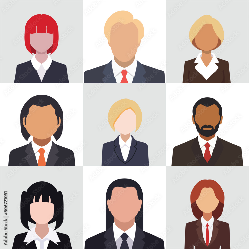 Group of business people in formal clothes businessmen and businesswomen avatar vector icons. Flat design people characters. Group of business people in formal clothes businessmen and businesswomen avatar vector icons. Flat design people characters.