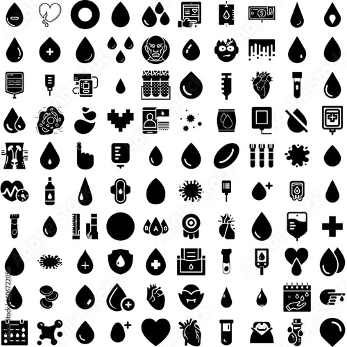 Collection Of 100 Blood Icons Set Isolated Solid Silhouette Icons Including White  Health  Vector  Illustration  Background  Isolated  Design Infographic Elements Vector Illustration Logo