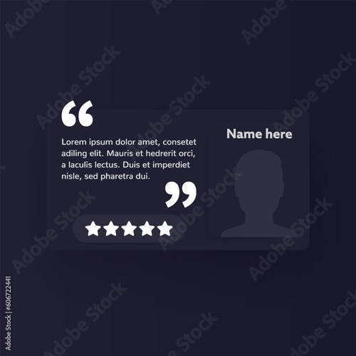 testimony template for web, testimonial dark vector design