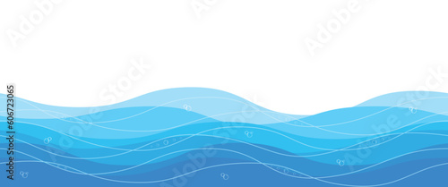 Seamless sea waves pattern. Water wave abstract design. Blue ocean wave layer