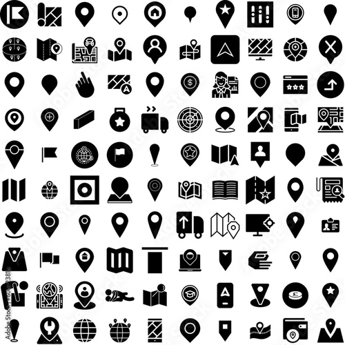 Collection Of 100 Position Icons Set Isolated Solid Silhouette Icons Including Position, Business, Strategy, Concept, Marketing, Positioning, Market Infographic Elements Vector Illustration Logo