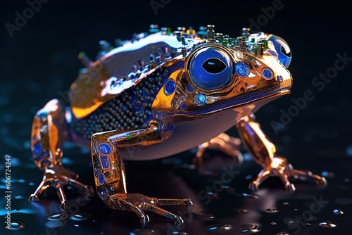 Close up of a frog. Generative AI. Illustration for for banner, poster, cover, brochure or presentation. © Login
