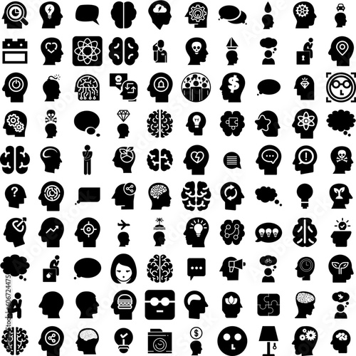 Collection Of 100 Think Icons Set Isolated Solid Silhouette Icons Including Woman, Illustration, Isolated, Female, Think, Idea, Vector Infographic Elements Vector Illustration Logo