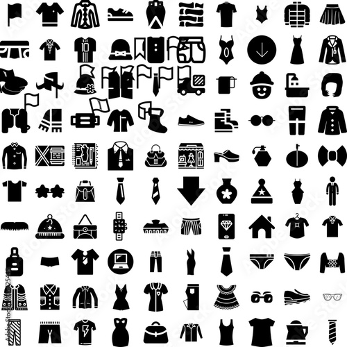 Collection Of 100 Fashion Icons Set Isolated Solid Silhouette Icons Including Model, Woman, Fashion, Style, Beautiful, Fashionable, Trendy Infographic Elements Vector Illustration Logo