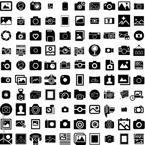 Collection Of 100 Photo Icons Set Isolated Solid Silhouette Icons Including Photo  Blank  Design  Retro  Frame  Picture  Paper Infographic Elements Vector Illustration Logo