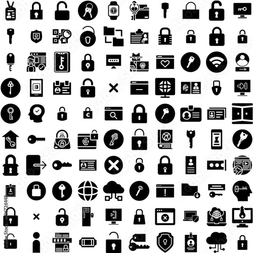 Collection Of 100 Access Icons Set Isolated Solid Silhouette Icons Including Access, Concept, Accessibility, Disabled, Technology, Symbol, Digital Infographic Elements Vector Illustration Logo