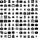 Collection Of 100 Baggage Icons Set Isolated Solid Silhouette Icons Including Bag, Baggage, Luggage, Suitcase, Travel, Airport, Vacation Infographic Elements Vector Illustration Logo