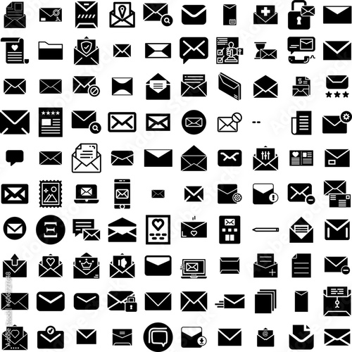Collection Of 100 Letter Icons Set Isolated Solid Silhouette Icons Including Letter, Typography, Alphabet, Vector, Font, Illustration, Type Infographic Elements Vector Illustration Logo