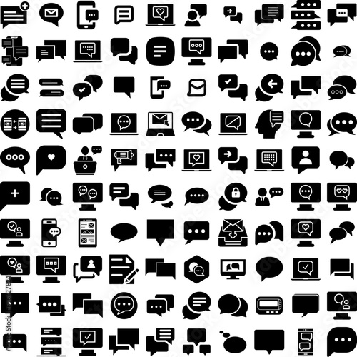 Collection Of 100 Messaging Icons Set Isolated Solid Silhouette Icons Including Web, Communication, Design, Illustration, Icon, Vector, Message Infographic Elements Vector Illustration Logo