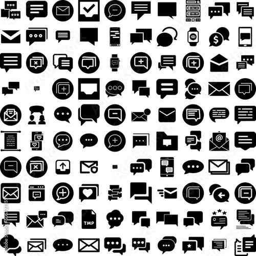 Collection Of 100 Messages Icons Set Isolated Solid Silhouette Icons Including Vector, Message, Communication, Illustration, Web, Design, Icon Infographic Elements Vector Illustration Logo