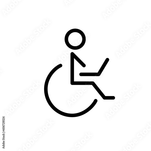 Person in a wheelchair working at laptop. Remote workplace for people with disabilities. Pixel perfect, editable stroke icon